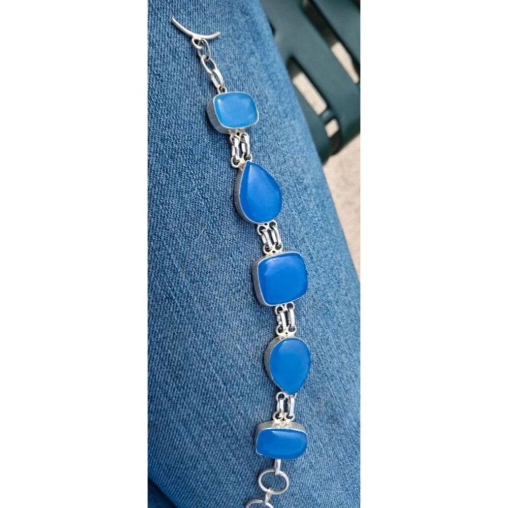 Versatile Casual to Glam Blue chalcedony agate toggle bracelet